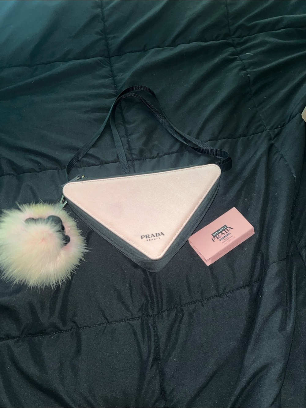 Prada Light Pink Triangle Shoulder Bag with Pom